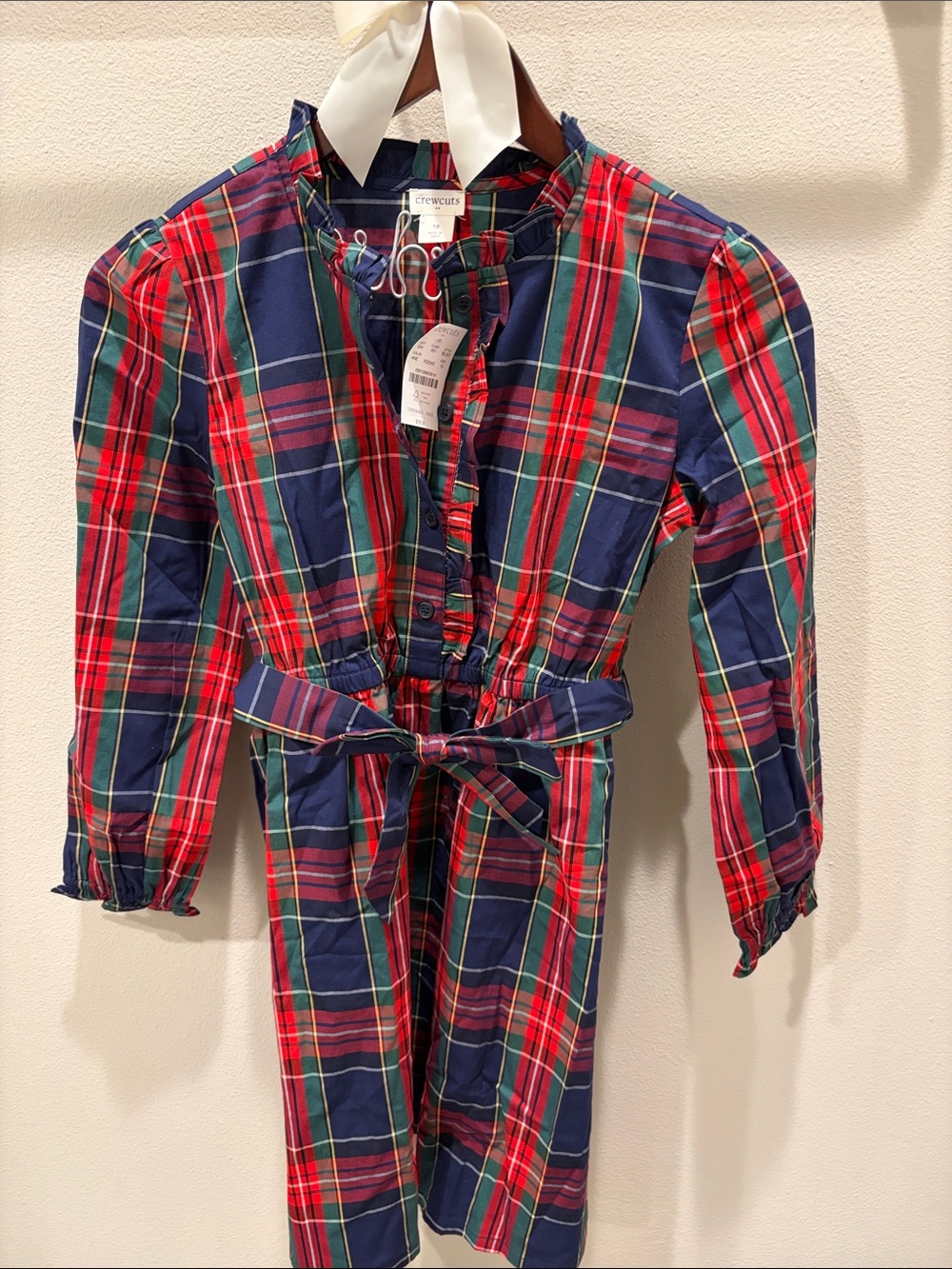 NWT- J.Crewcuts Kids Plaid Bow Belted Dress- Size 10